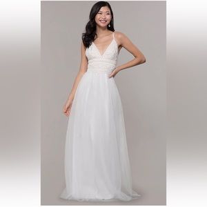 Long Tulle Prom Dress with Crocheted Lace Bodice